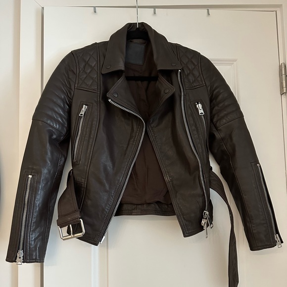 All Saints dark brown leather jacket - Picture 2 of 4